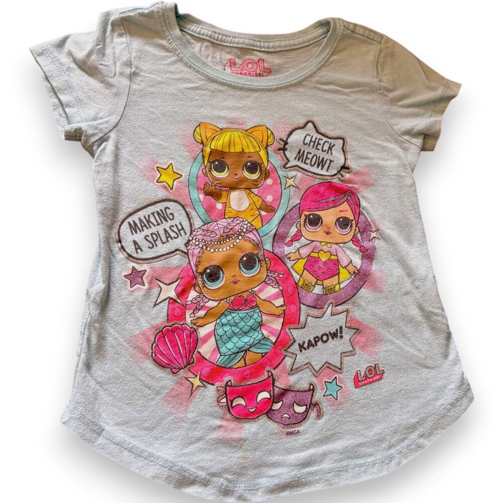 LOL Surprise Girls Graphic T-Shirt Light Blue‎ Size XS (4-5) Dolls Comic Style